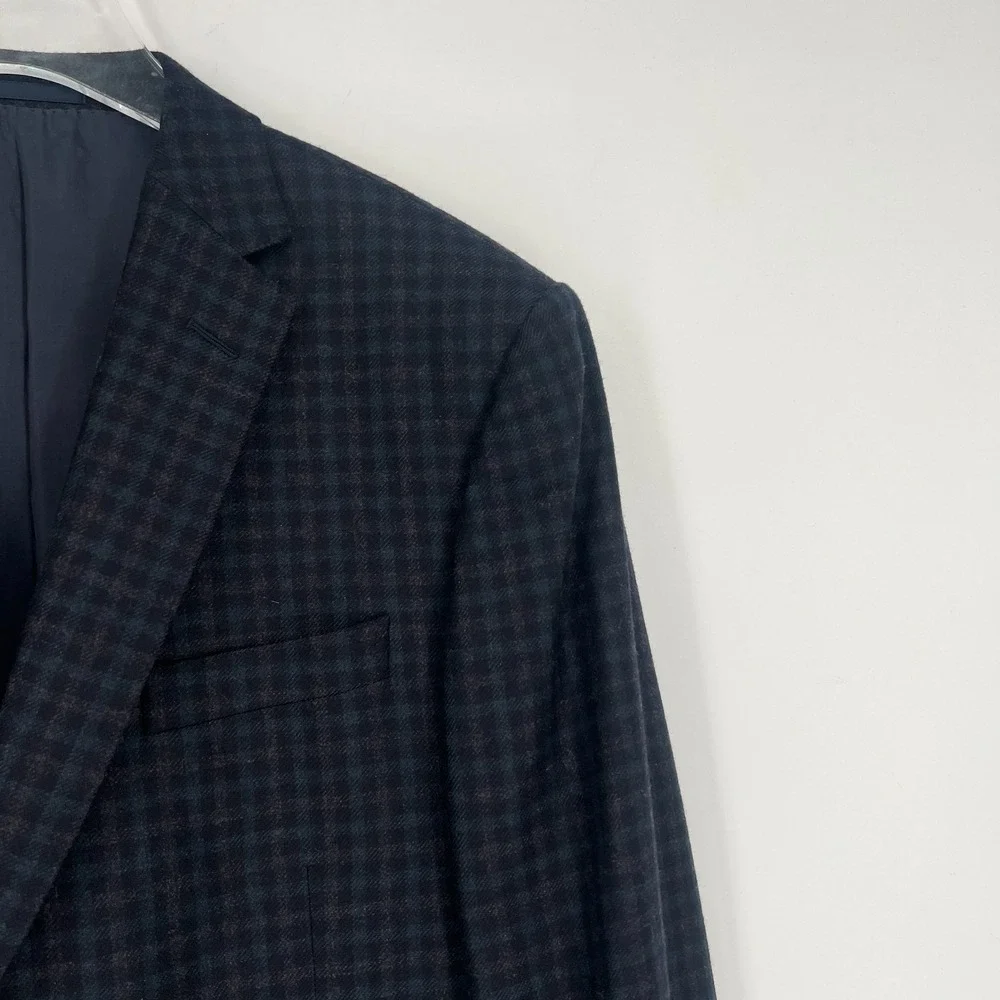 Z Zegna Blazer Mens 52R Wool‎ Plaid Drop 7 Blue Preppy Classic Designer